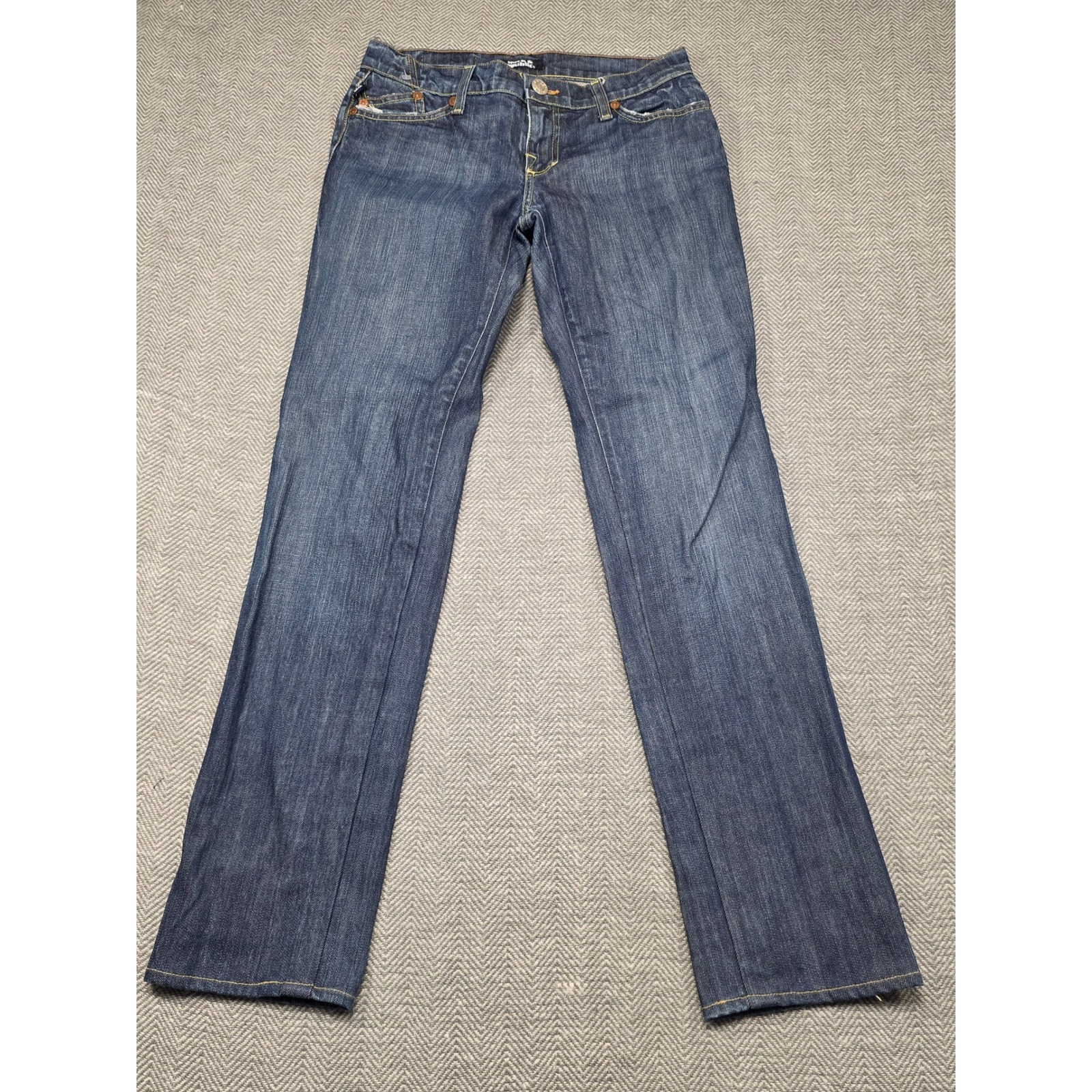 Rock & Republic Roth Straight Leg Jeans Womens 27 Dark Wash Yellow Stitch Usa